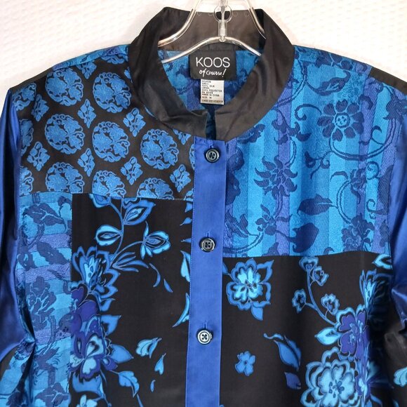 Koos of Course 100% Silk Eclectic Patchwork Button Long Sleeve Shirt Size M - Picture 2 of 11